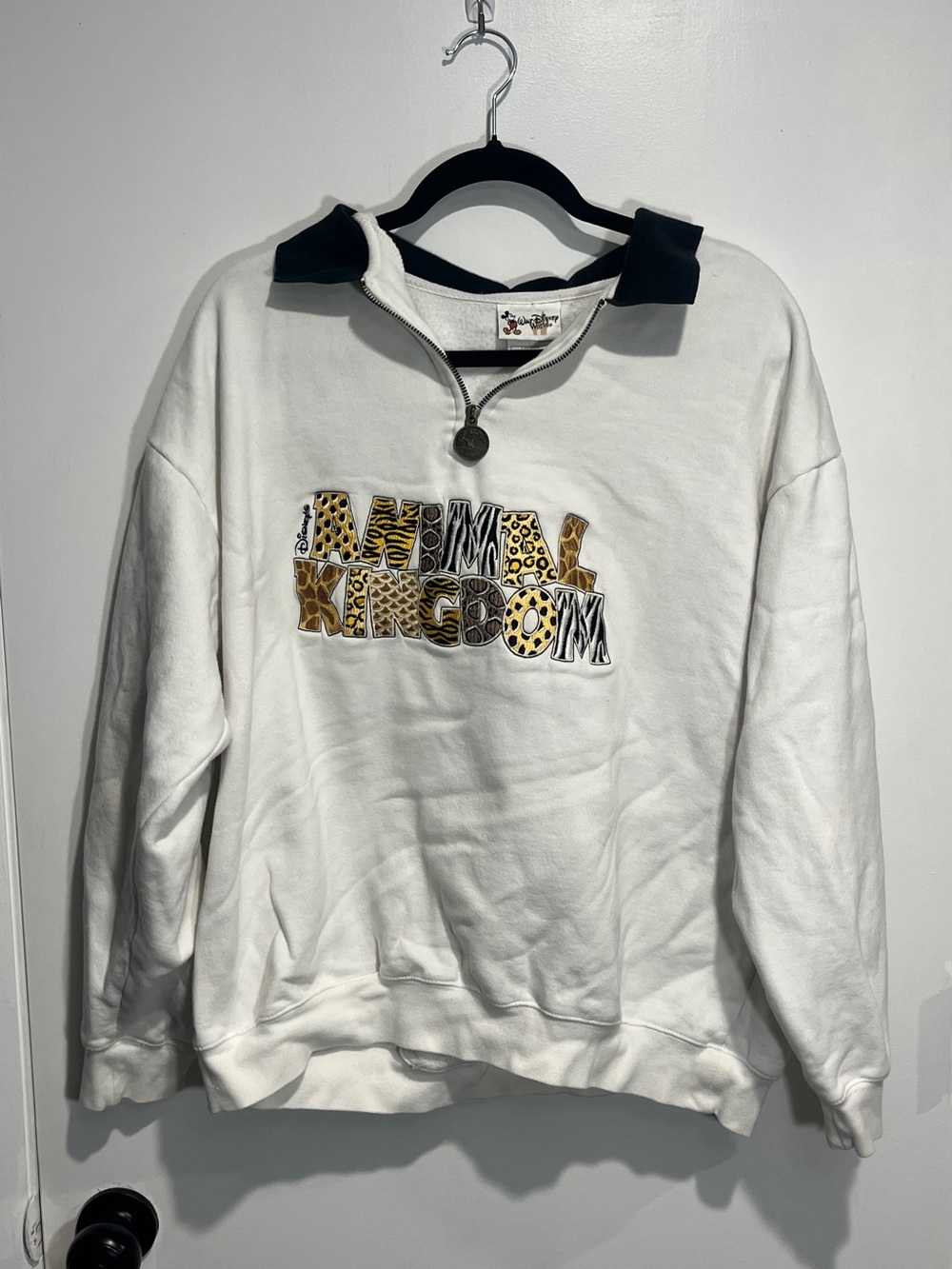 Y2K Disney Animal Kingdom Quarter Zip Sweatshirt Animal Print Graphic White XL